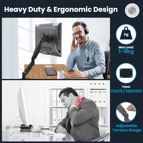 Image of White Mulberry |DIY| Economical Gas Spring Monitor Arm | Desk Mounted Monitor Stand for 15-32 Inch Monitors |9Kg Screen Capacity|VESA 75X75&100X100| Adjustable Metal Desk Monitor Mount-(Single Screen)