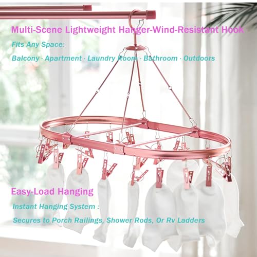MACAJM Underwear Drying Rack with 26 Non-Slip Clips - Aluminum Hanging Drying Rack for Socks, Baby Clothes & Gloves | Wind-Resistant Hook & Space-Saving Oval Design (Dark Red) by MACAJM - Image 4