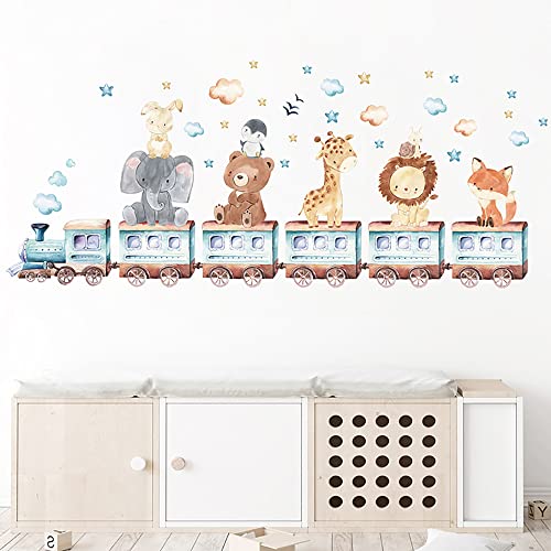 Yotdmk Wall Stickers For Baby Room Cartoon Animal Train Theme Decals Fox Lion Elephant Giraffe Wallpaper Wall Decals For Kids Room Boys Girls Bedroom, Nursery Room Kindergarten Decoration Pvc Murals #TOP1