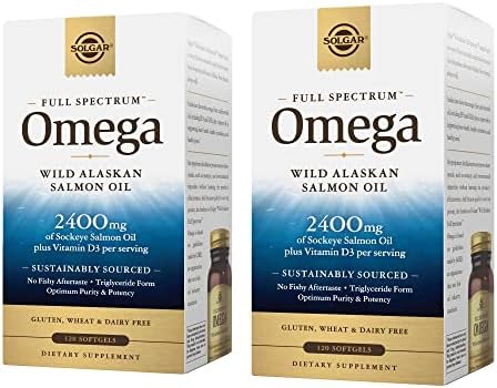 Solgar Wild Alaskan Full Spectrum Omega, 120 Softgels - Pack of 2 - Supports Heart, Brain, Bone and Skin Health - Provides Vitamin D3 - Rich Source of EPA & DHA - Non-GMO - 120 Total Servings