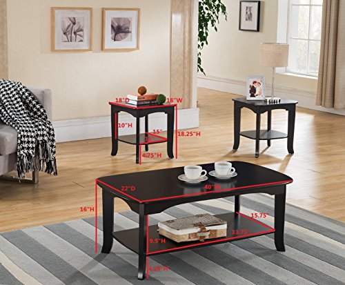 Kings Brand Furniture Kings Brand Furniture-3-Piece Espresso Occasional Set, Coffee 2 End Tables #TOP2