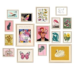 16 PCS Framed Eclectic Wall Art Decor, Modern Maximalist Home Gallery Wall Frame Set Prints for Bedroom Bathroom, Posters for Living Room Aesthetic, Colorful Dorm Artwork Collage Kit Pictures