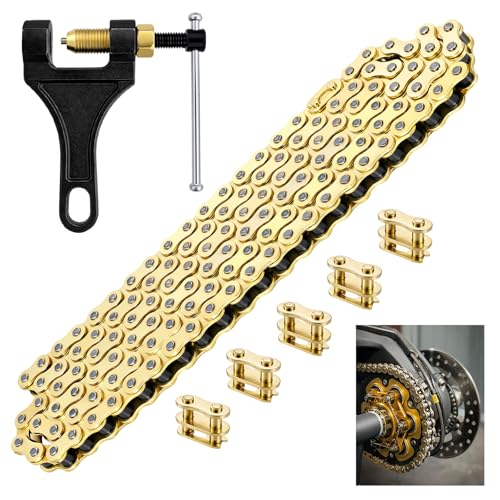 Podoy 428 Motorcycle Chain 132 Links Gold with Chain Breaker, Heavy Duty Drive Chain Replacement for