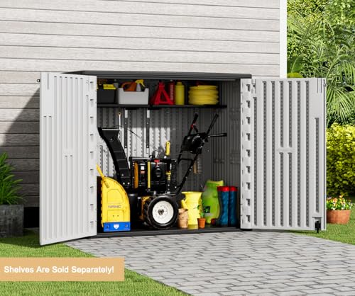 Image of KINYING Outdoor Horizontal Storage Sheds,37 Cu.ft Outdoor Storage Cabinet Waterproof Resin Tool Storage Box for Lawn Mower,Garden Tools and Patio Furniture, Lockable (Grey)