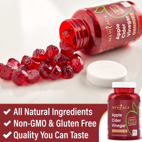 New Age Apple Cider Vinegar Gummies 2-Pack - 120 Count - Immunity & Detox - With The Mother, Gluten-Free, Vegan, Vitamin B9, B12, Pomegrantate, Beetroot (2 Pack 120 Count) #TOP3