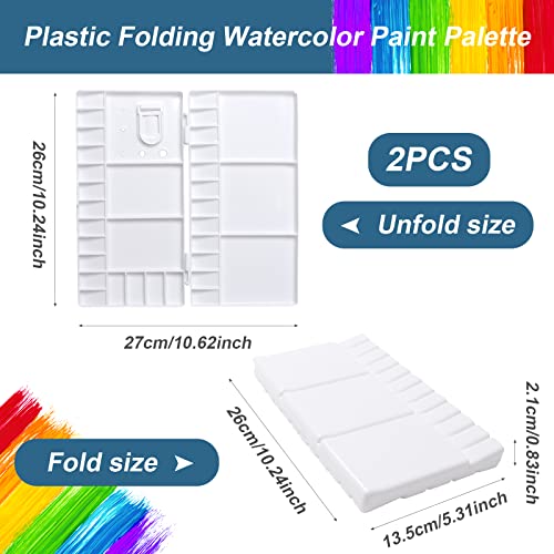 Wexpw 2 Pack Watercolor Paint Palette Folding Paint Tray Plastic Painting Pallet Case With 33 Compartments, Watercolor Palette With Thumbhole And Brush Holders, White #TOP1