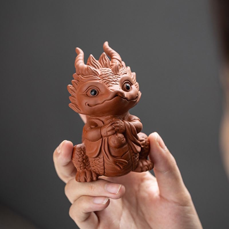 Zisha Dragon Tea Pet, feito à mão de argila roxa para bandeja de