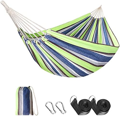Anyoo Outdoor Cotton Fabric Hammock, Comfortable Portable Camping Hammock with Tree Straps and Carrying Bag, Perfect for Patio Balcony Yard Garden, Load Capacity Up to 450 Lbs