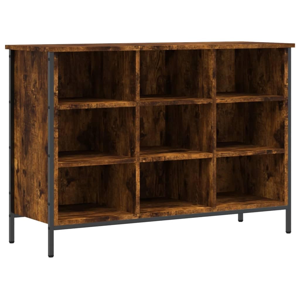 Schuhregal Räuchereiche Holzwerkstoff 100x35x70 cm mit pulverbeschichteten Stahlbeinen, 9 Fächer Schuhschrank platzsparend als Schuhablage und Schuhständer für Schuhaufbewahrung