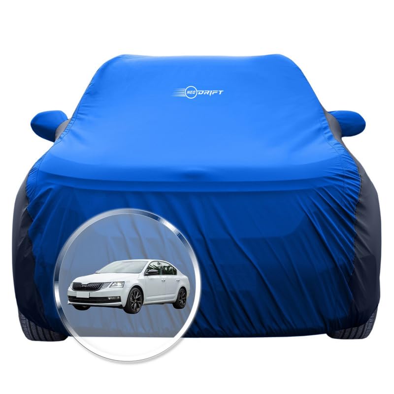 Image of NEODRIFT 'SuperTech' Car Cover for Skoda Octavia (100% Water-Resistant, All Weather Protection, Tailored Fit, Multi-Layered & Breathable Fabric) (Colour: Sky Blue+Black) (Model: 2013-2020)