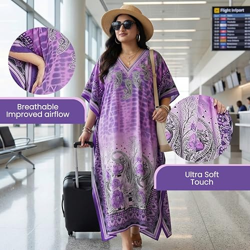 Image of Oussum Women Plus Size Kaftan Kimono Loose Maxi summer dresses for women Beach 3 /4 Sleeve Casual lounge dress Boho