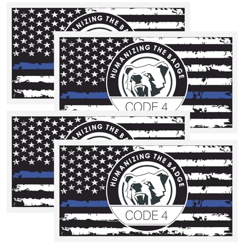 4PCS Thin Blue line Sticker Code 4, American Flag Thin Blue Line Car Decal, Police Support Stickers, for Cars Trucks Window Laptop Waterproof Decals