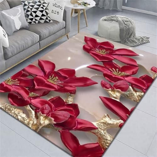 Tapis antidérapant fleurs rouges pour éviter les chutes en chambre