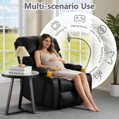 Sillón reclinable piel negro con portavasos miniatura 7