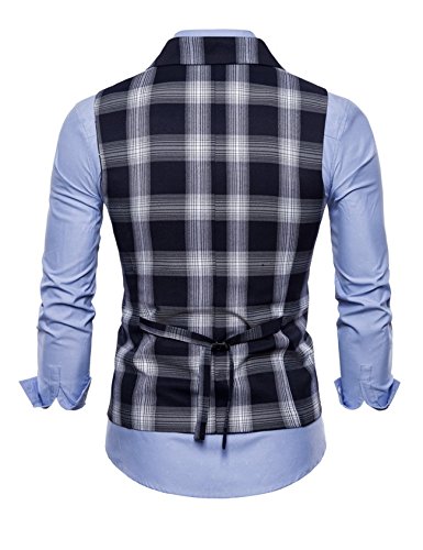 Bestgift masculino fino xadrez lapela colete G preto