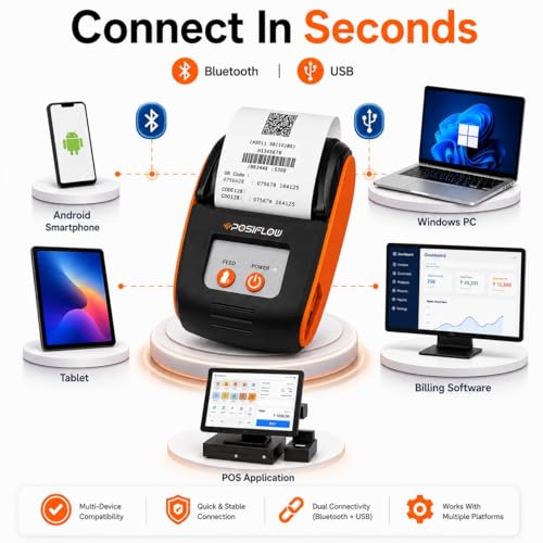 Image of Thermal Label Printer for Business Office Home | Inkless Thermal | Mobile, Desktop Compatible (BillSmart (PSF210-Only 2inch Receipt Printer))