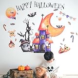 スクウェアショップ ウォールステッカー テラーキャッスル 60cm×135cm w0141-big ハロウィン お城 かぼちゃ 骸骨 コウモリ 装飾 飾り シール かわいい 受注印刷 (特大サイズ, テラーキャッスル)