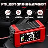 15A Car Battery Charger, 12V/24V Smart Fully Automatic Battery Charger//Maintainer with Temperature Compensation for Car, Motorcycle, SUV, Lithium Batteries & AGM (15A-red) - Image 4
