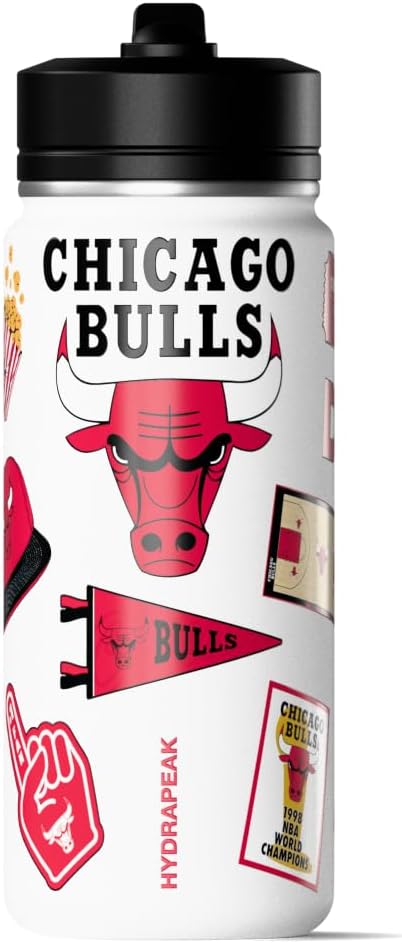 Hydrapeak x NBA Officially Licensed Chicago Bulls 20 oz Active Water Bottle with Chug Lid and Handle Reusable Stainless Steel Double Wall Insulated Sports Gift for Kids/Adults