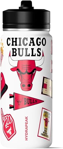 Hydrapeak x Botella de agua activa con licencia oficial de la NBA Chicago Bulls de 20 onzas con tapa de pico y asa, reutilizable, acero inoxidable,