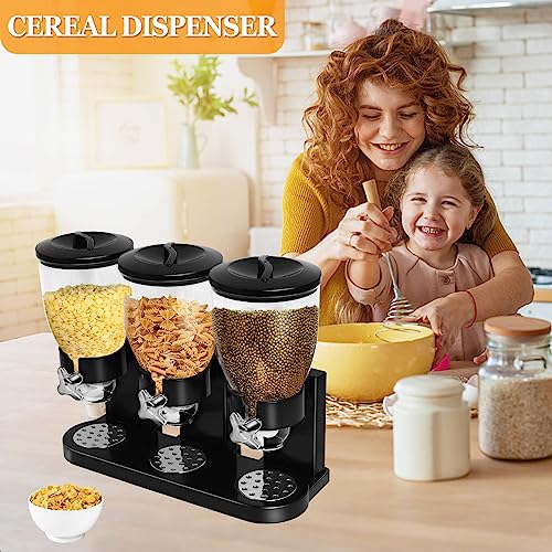 Cereal Dispenser Countertop, Triple Food Dispenser Cereal Containers Storage Large Capacity Dry Food Dispenser For Candy Nut Grain Rice Snack Granola(Black) #TOP2