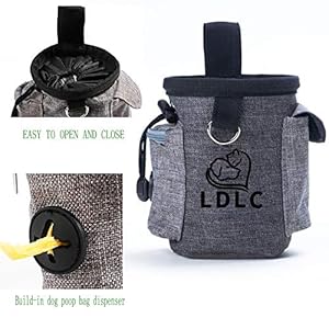 Dog Treat Bag Puppy Training Pouch with Clip Waist Belt Small Pet Holder, Animal Walking Snack Container Hiking Toys Waste Pack Dispenser Carries (Black and Grey)