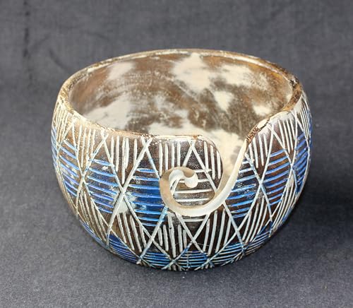 Image of Wooden Yarn Bowl for Knitting, Resin and Wooden Mix Knitting Yarn Holder, Large Crochet Yarn Holder Best Gift for Knitters Christams Day Gift