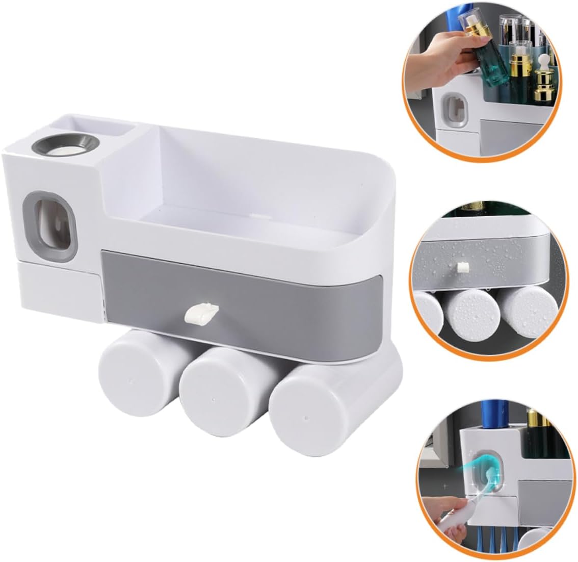 Amosfun Toilet Storage -Mounted Toothbrush Organizer Triple Cups Moisture-Resistant Design Space-Saving Holder for Toothpaste Shower Gel and Bathroom Essentials