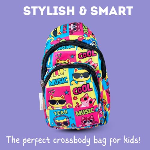 Image of Cots and Cuddles 1pc Cool Cat Print Colourful Cross body Bags for Boys and Girls Kids School, Picnic, Return Gifts, Office