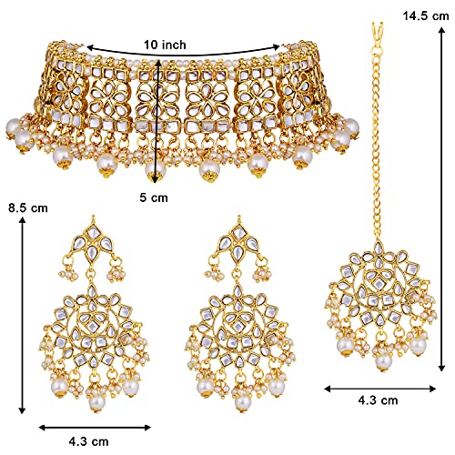 Aheli Elegant Indian Faux Kundan Studded Choker Necklace With Maang Tikka Earrings Set Ethnic Wedding Festive Wear Fashion Jewelry Gift For Women & Girls #TOP4