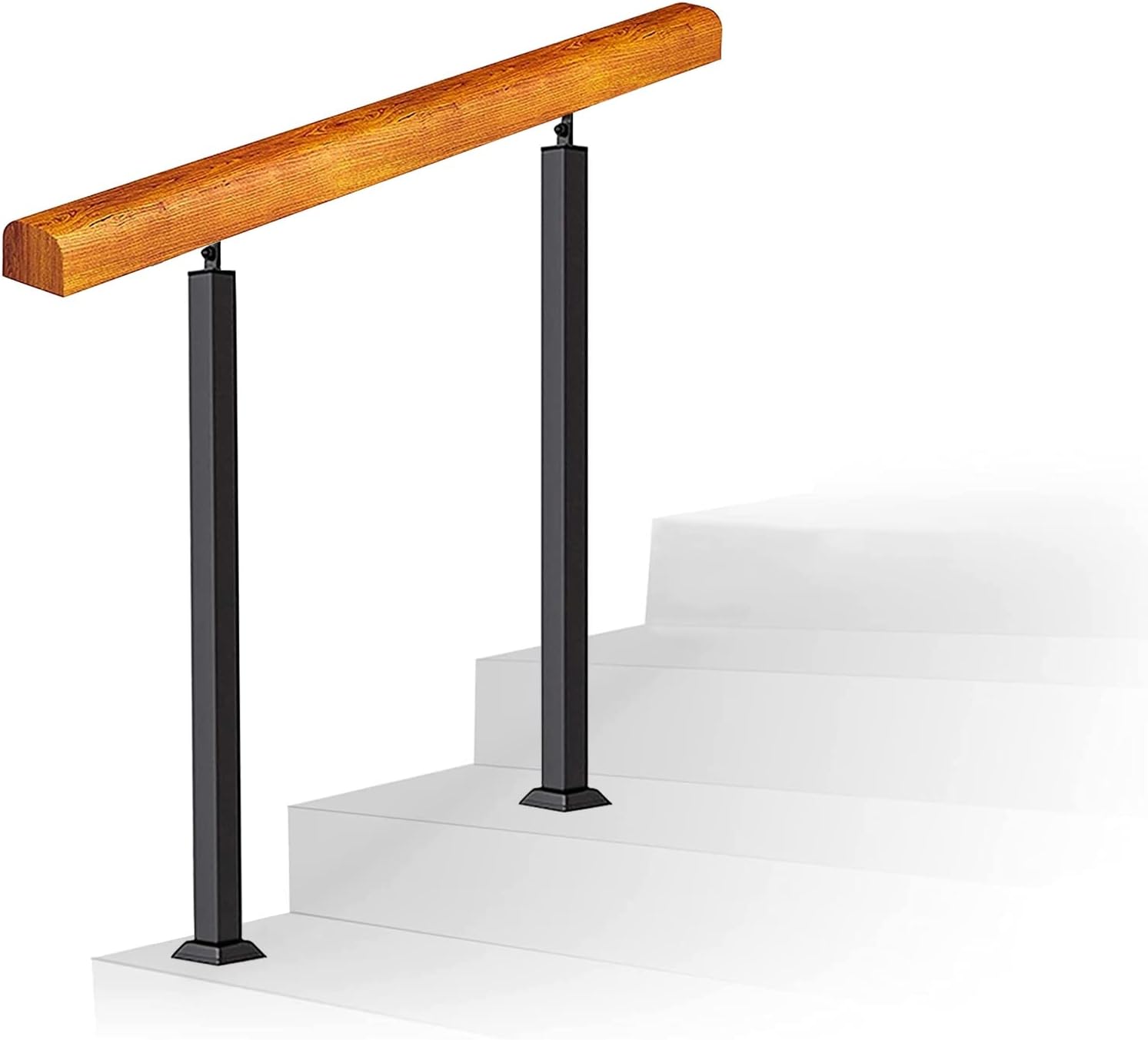 手すり木製階段の手すり手すりコンプリートキット、2つの黒の調節可能な錬鉄製の支柱、外部ロフトヴィラガーデン用の滑り止め安全手すり（カ