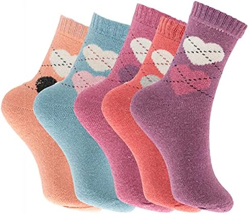 5 Pairs of Women's Socks Multipack Size 4-7 Ladies Socks Patterned Wool Soft & Fluffy socks. Warm & Vibrant Pop Colours  Great Gift & Present