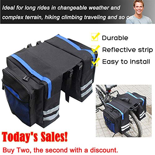 Nsvjvy Bicycle Saddle Bag, Bicycle Waterproof Panniers, Mountain Bike Basket Rear Seat Double Luggage Rack, Adjustable Hook Handle Reflective Trim And Large Pockets (Blue) (Blue) #TOP6