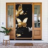 RLDOBOFE Decoración de puerta con mariposas blancas y doradas, telón de...