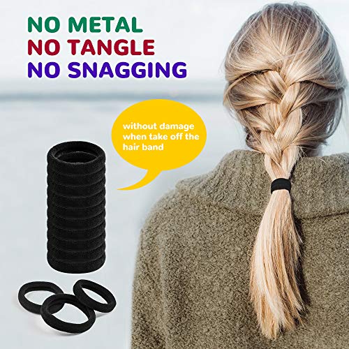 Black Hair Ties, IKOCO Seamless Hair ties Cotton Hair Bands Ponytail Holder Thick Hair No Damage Hair Ties for Women and Men(50 Pack) - Thumbnail 4