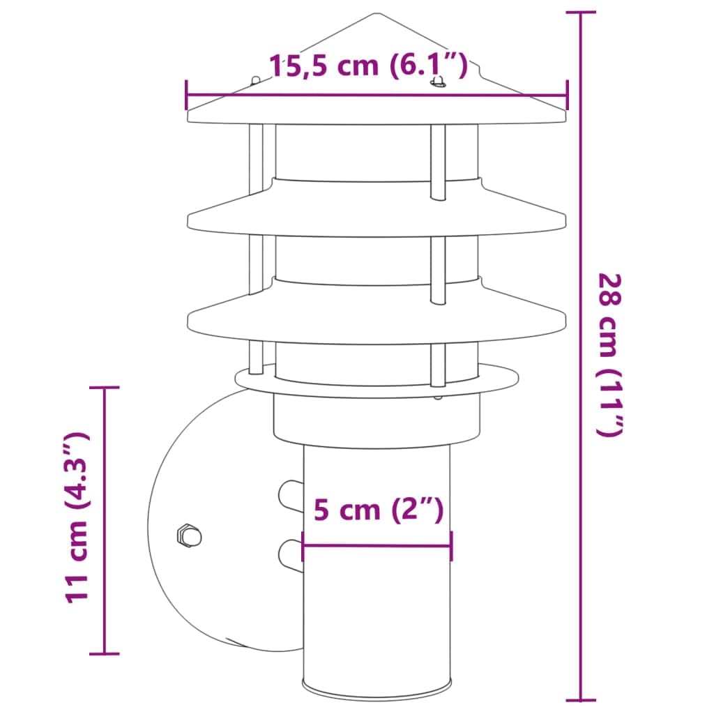 Lampy ścienne zewnętrzne, 2 sztuki, srebrne, stal nierdzewna, odporna na warunki atmosferyczne, IP44, z dyfuzorem PC, 15,5 x 15,5 x 28 cm, E27, maks. 60 W, do ogrodu, na taras, balkon, wjazd