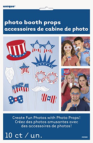 US Patriotic Photo Booth Props - Assorted Designs, 10 Pcs