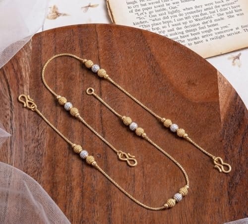 Image of Women's and Girl's Gold Plated Brass Simple Gold Colour Anklets 11 Inches, Pack of 2