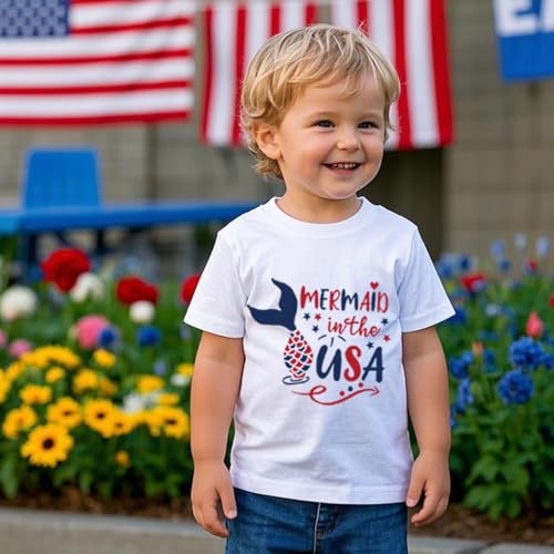 Image of Toddler Boys Girls 4th of July Short Sleeve Shirt - Kids Patriotic American Flag Memorial Day USA Tops 2-7T