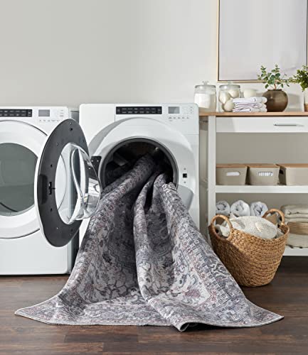 Nicole Curtis Machine Washable Series 1 Bohemian Light Grey/Blue 2' X 6' Area -Rug, Easy -Cleaning, Non Shedding, Bed Room, Living Room, Dining Room, Kitchen (2X6) #TOP2