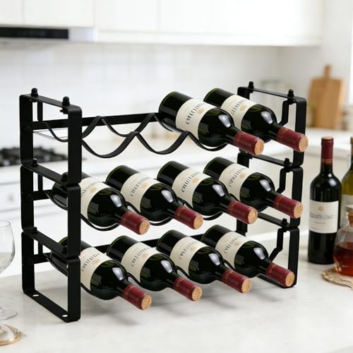 Wine Rack for Countertop – Stackable Freestanding Bottle Organizer for Kitchen, Pantry, Bar Cabinet & Small Spaces – Compact Metal Shelf & Modular Storage Stand (3-Tier)