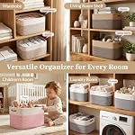 OIAHOMY 4 Pack Storage Basket, 13"x9"x7.8" Cotton Rope Baskets for Shelves, Closet Organizer for Bedroom & Living Room, Soft Decorative Bins for Organizing Towels, Books & Toys, Brown & White - Image 4