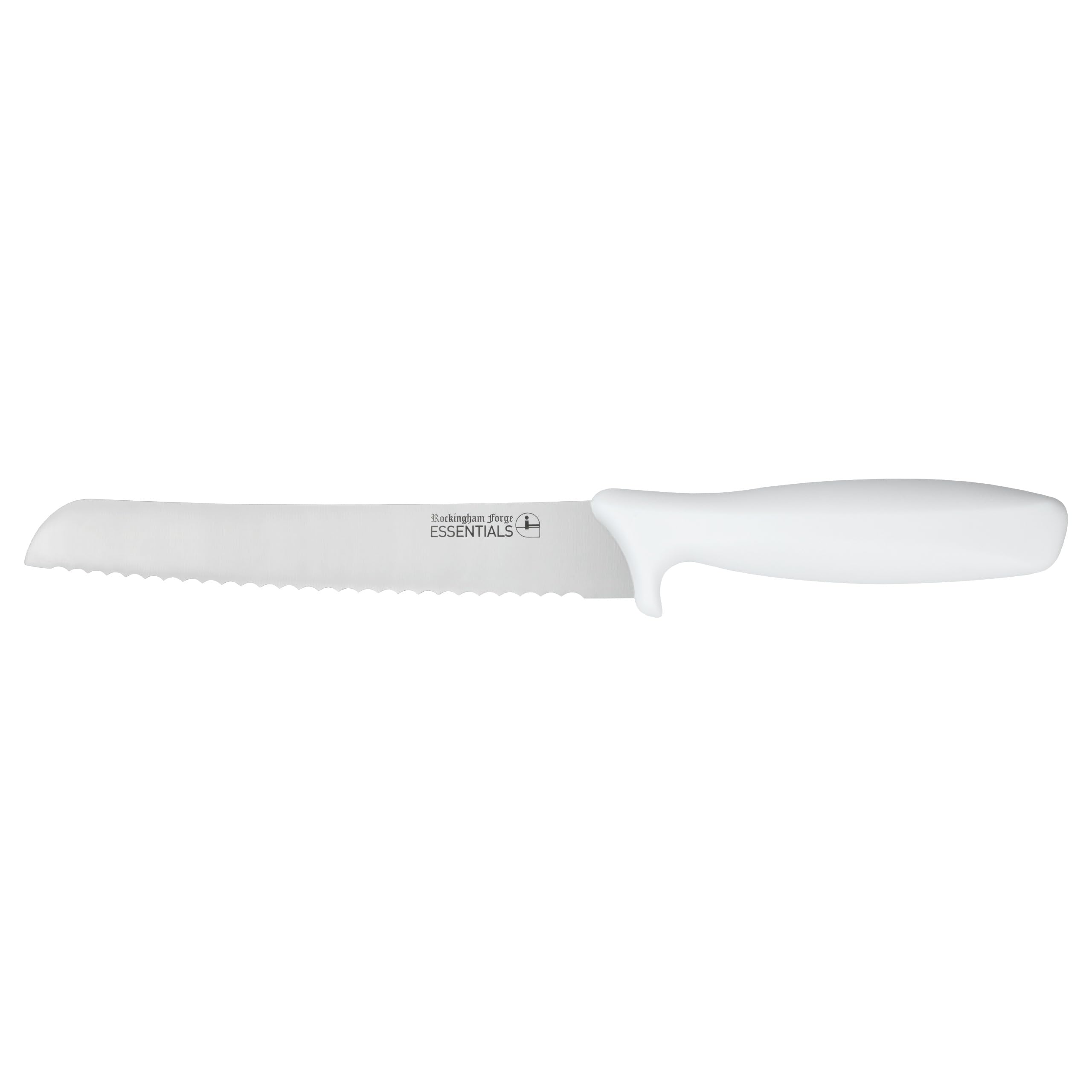 Rockingham Forge Essentials White Handle Bread Knife 20cm for Bakery & Dairy - Coloured Knives for Food Hygiene, Allergen and Intolerance Food Preparation - Colour Coded Stainless Steel Kitchen Knives