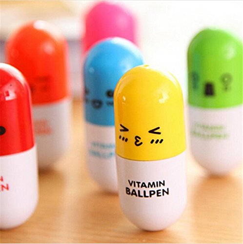 24Pcs Vitamin Pill Ballpoint Pen, Novelty Retractable Gift Ball Pen With Smiling Face Cute Cartoon Emotion #TOP6