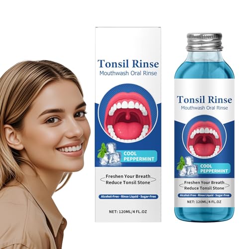 Enjuague Bucal para Cálculos Amigdalinos, 120ml Eliminador de Cálculos Amigdalinos, Enjuague para el Cuidado de las Encías Sensibles a Base de Hierbas, Solución Oral de Menta, para el Mal Aliento