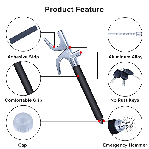 Car Steering Wheel Lock, Universal Anti Theft Car Device, Retractable Wheel Locks For Cars, Adjustable Car Theft Prevention Device With 3 Keys And Safety Hammer Fit For All Type Of Cars #TOP4