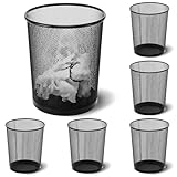 Zeyune 6 Pack Black Office Trash Can Bulk Mesh Trash Can 6 Gallon Metal Wire Mesh Waste Paper Basket Round Small Garbage Bin for Office Bathroom Home Bedroom Kitchen Dorm