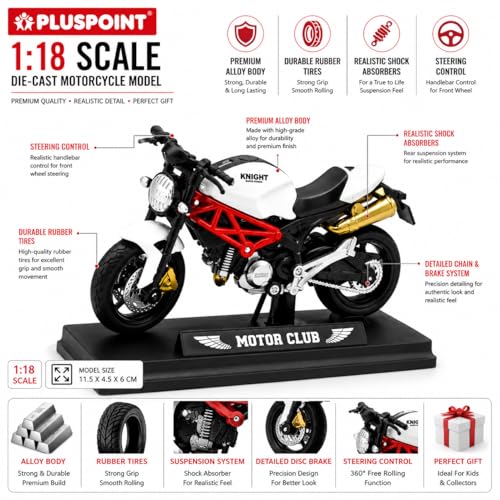 Image of PLUSPOINT Die cast Motorcycle Toy Bike Scale Model Vehicles Alloy Simulation Superbike Also for Car Dashboard Kids Adult Alloy Highly Simulation Model Vehicle Motorbike Street Machine Kids Toy Gift