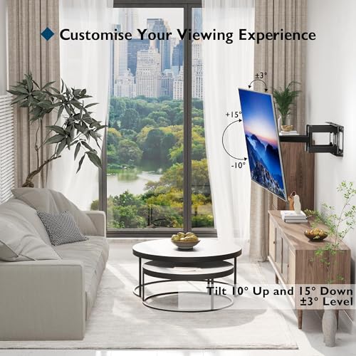 BONTEC Full Motion TV Wall Mount for 23-70 Inch TVs, Hold up to 99 lbs, Max VESA 400x400mm, Swivel Tilt Dual Arms, Adjustable Viewing Angle, Fits 16" Wood Studs, Easy Assembly by BONTEC - Image 4