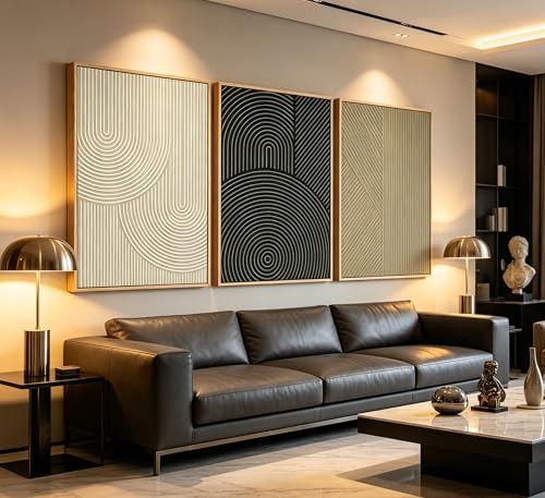 Framed-Large 3D Texture Wall Art,Modern Line Canvas Prints,UV Printing Neutral